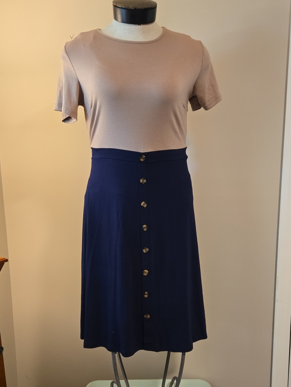 Classic Navy Button-Front A-Line Skirt by